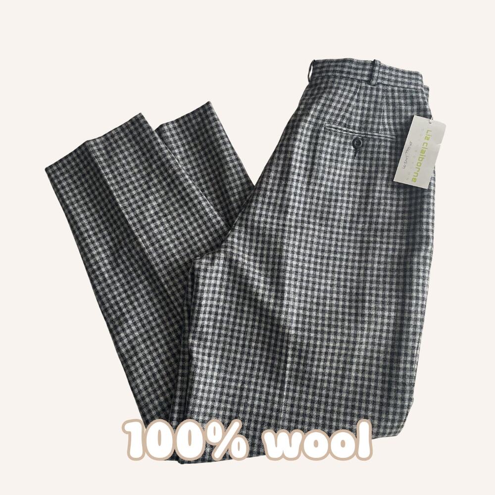 LIZ CLAIBORNE Collection premium plaid wool pants, black and tan, NWT, size 10